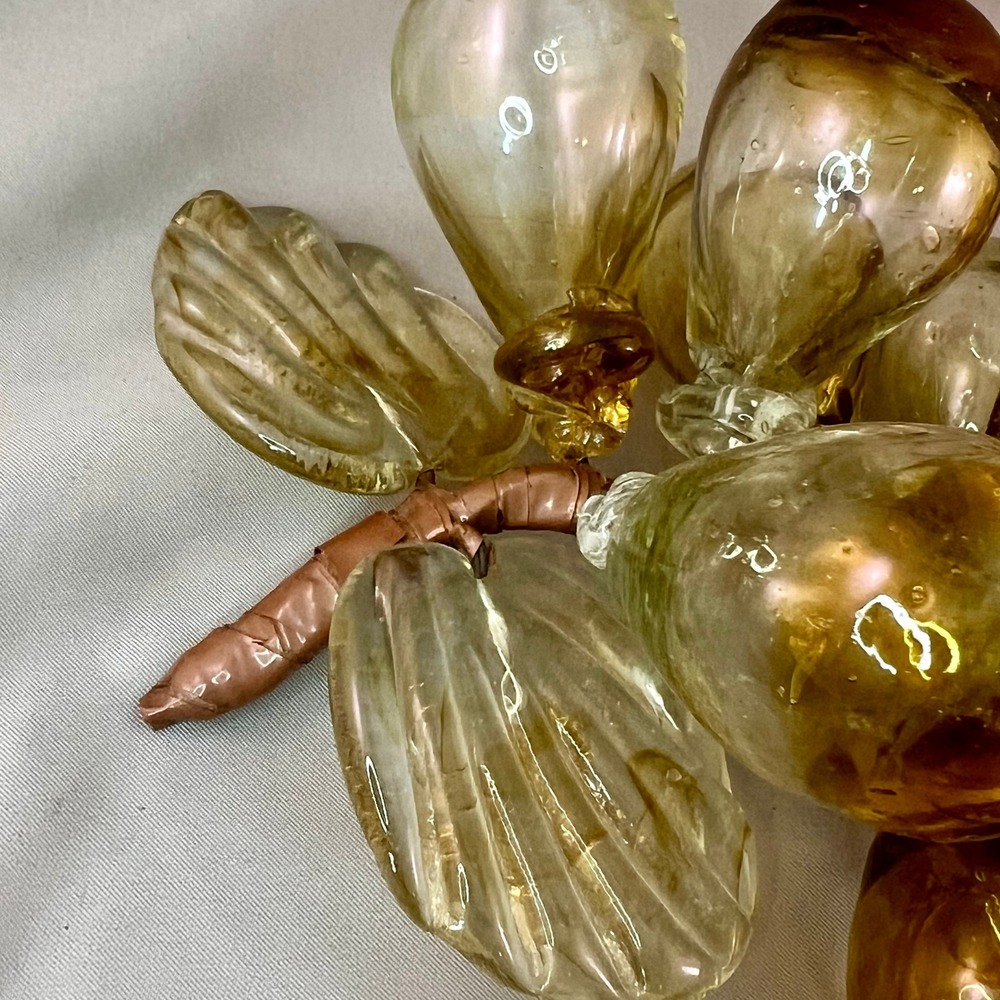Vintage Blown Glass Grapes Cluster Amber Gold MCM Decor Large Excellent - Picture 6 of 8
